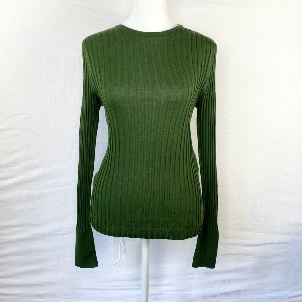 Salvatore Ferragamo Cashmere Silk‎ Top Large Ribbed Sweater Fitted L Green
